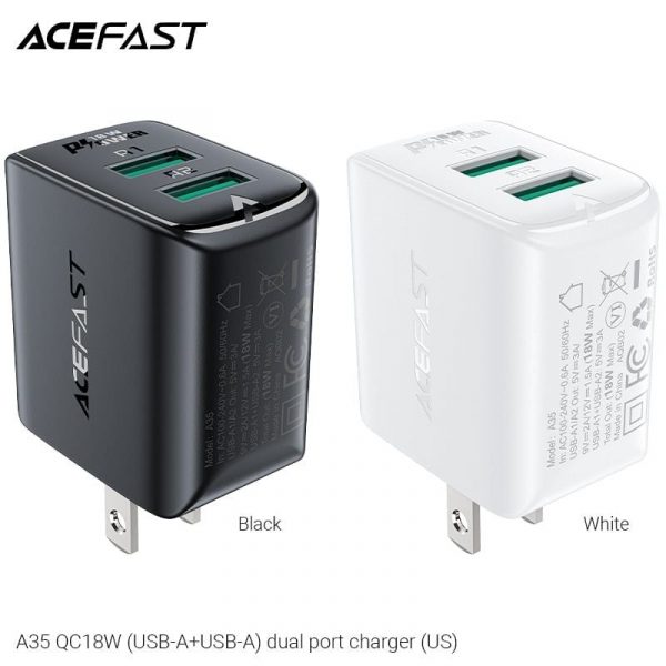 Củ sạc ACEFAST 2 cổng QC18W (USB-A+USB-A) (US) - A35